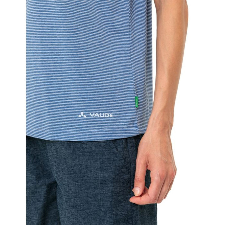 T-shirt Vaude Mineo Striped femme bleu rayé en coton léger, respirant et confortable pour cyclisme et activités outdoor