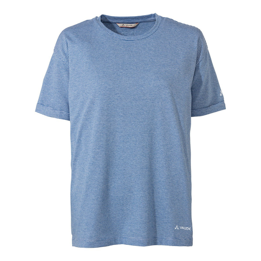 T-shirt femme Vaude Mineo Striped bleu rayé en coton, léger et respirant pour cyclisme et activités outdoor