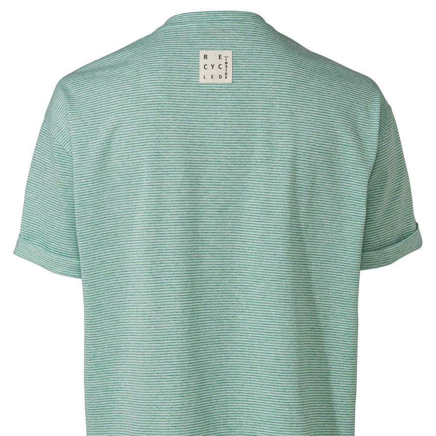 Dos du t-shirt femme Vaude Mineo Striped vert rayé en coton recyclé, léger et confortable pour cyclisme