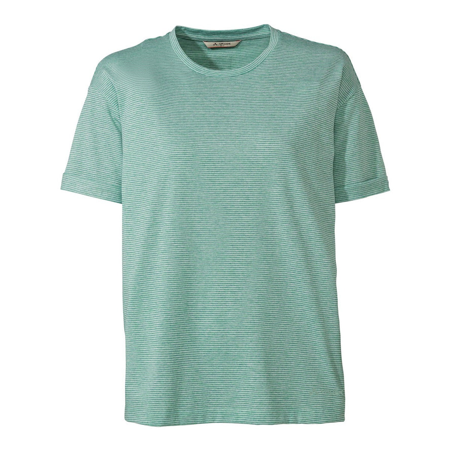 T-shirt femme Vaude Mineo Striped vert rayé, léger et doux, idéal pour cyclisme et activités en plein air