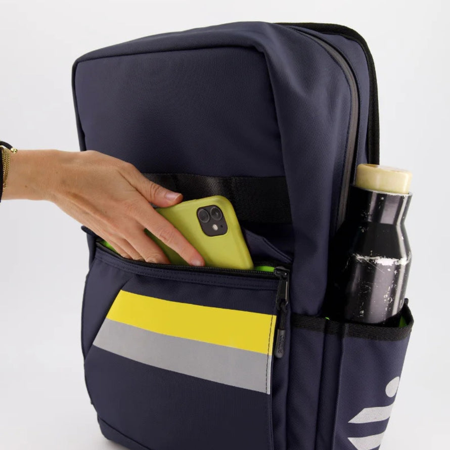 Sac à dos convertible Escaper Urban Circus bleu jaune avec poches pratiques pour accessoires et bouteille