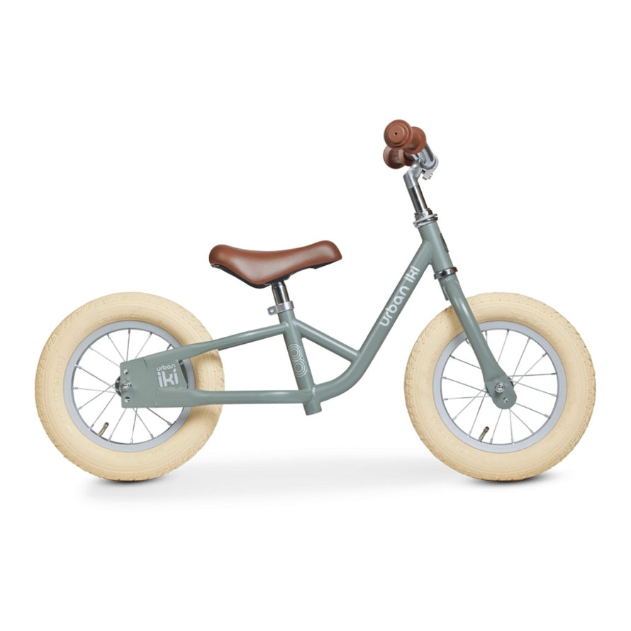 Draisienne evolutive 2-en-1 Urban Iki vert saule avec selle marron convertible en tricycle enfant
