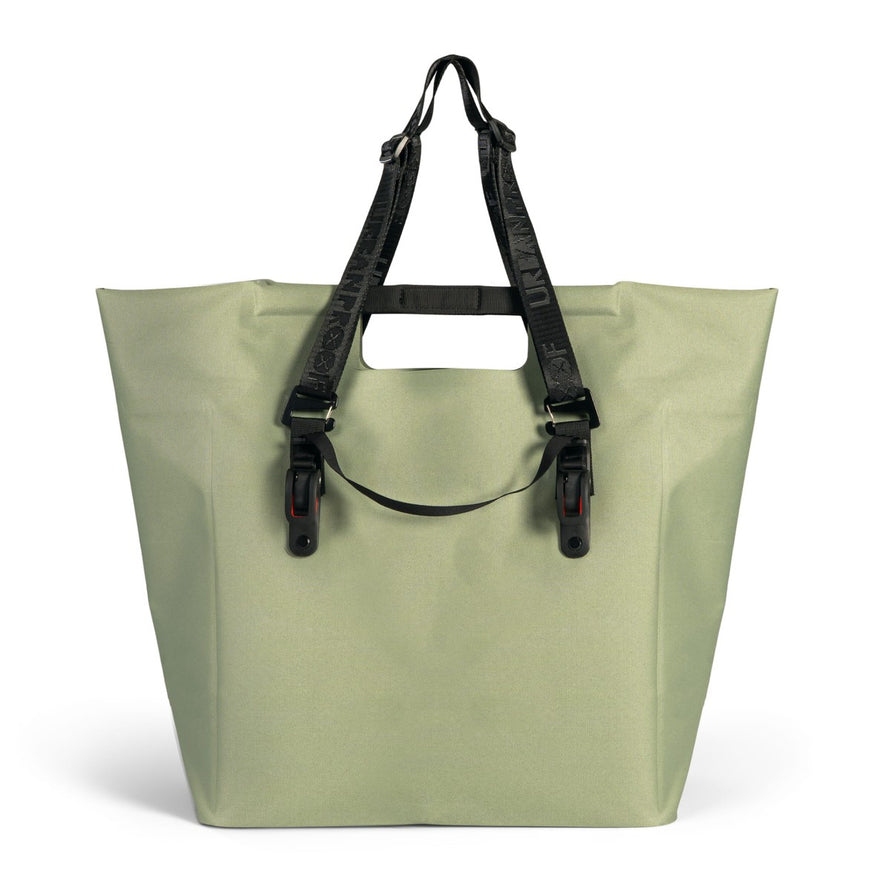 Sacoche vélo shopper Urban Proof Knox 25L vert pâle avec système convertible et éléments réfléchissants pour cyclistes urbains