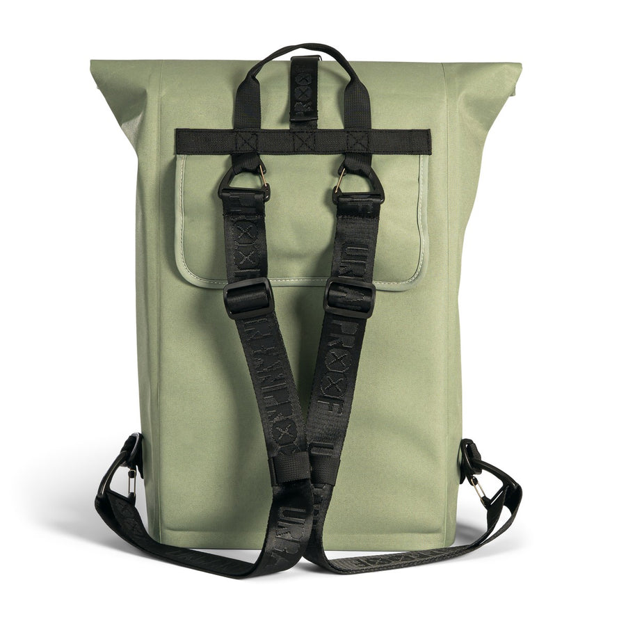 Sacoche vélo convertible en sac à dos Knox 22L Urban Proof vue bretelles noires réglables vert kaki