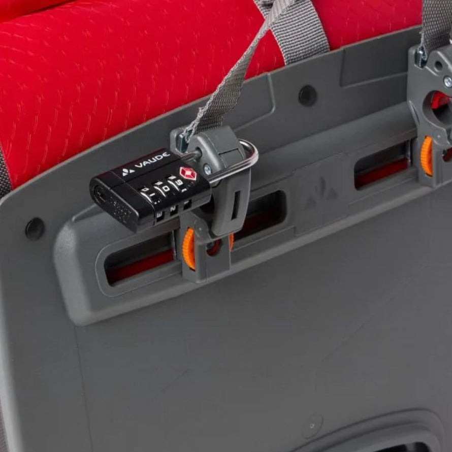 La fixation de la sacoche vélo Vaude est verrouillable avec un cadenas