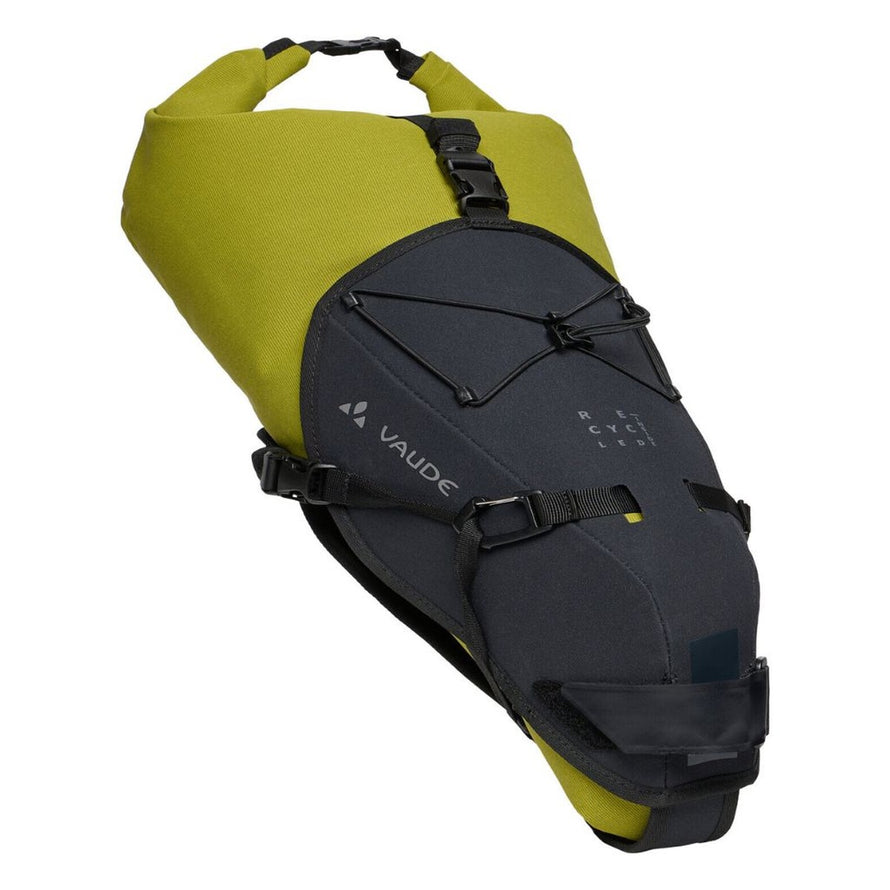 Sacoche de selle Vaude Trailsaddle Cage 15L verte, étanche et résistante, parfaite pour bikepacking et aventures VTT
