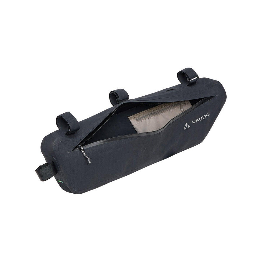 Sacoche de cadre Vaude Trailframe L noire, imperméable et résistante pour bikepacking et longues sorties vélo