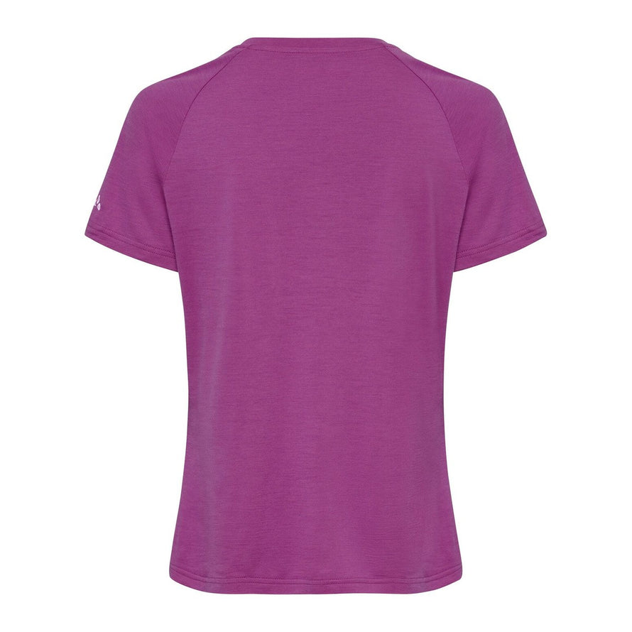 T-shirt Essential van wol voor dames Vaude in lila, ideaal voor comfort en prestaties bij het fietsen