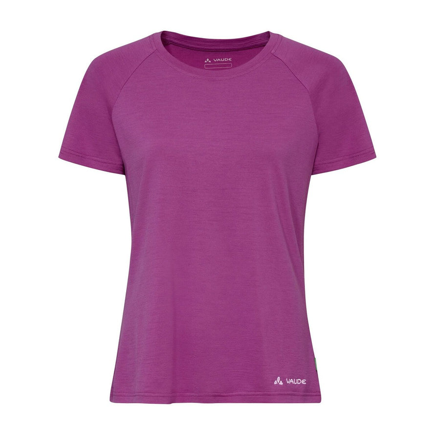 Essential T-shirt van wol voor dames Vaude in de kleur roze, ideaal voor comfort en prestaties op de fiets