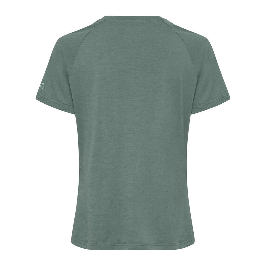 T-shirt Essential in merinowol voor dames Vaude groen grijs, comfortabel en ademend voor fietsen