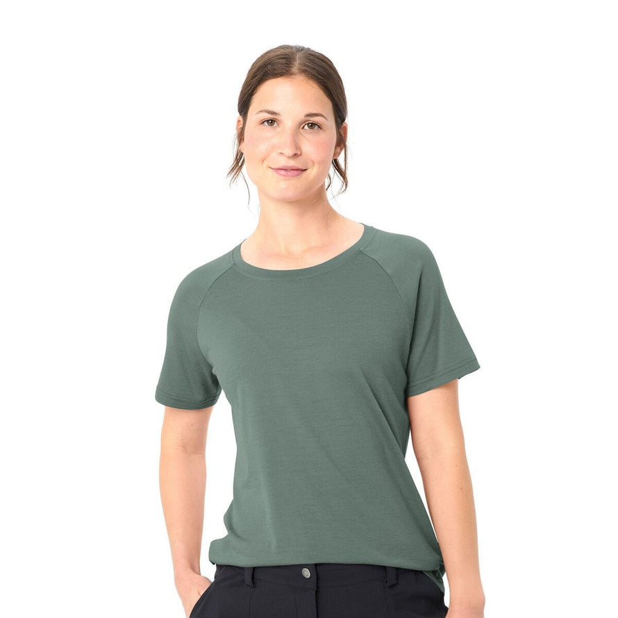 T-shirt Dames Vaude Essential merino lichtgroen, ademende en comfortabele natuurlijke wol voor fietsen