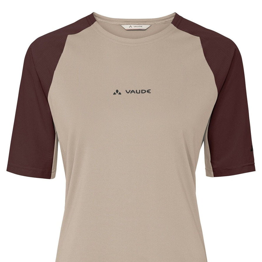 T shirt gravel femme Vaude Kuro II manches courtes beige et marron, respirant et confortable pour velo