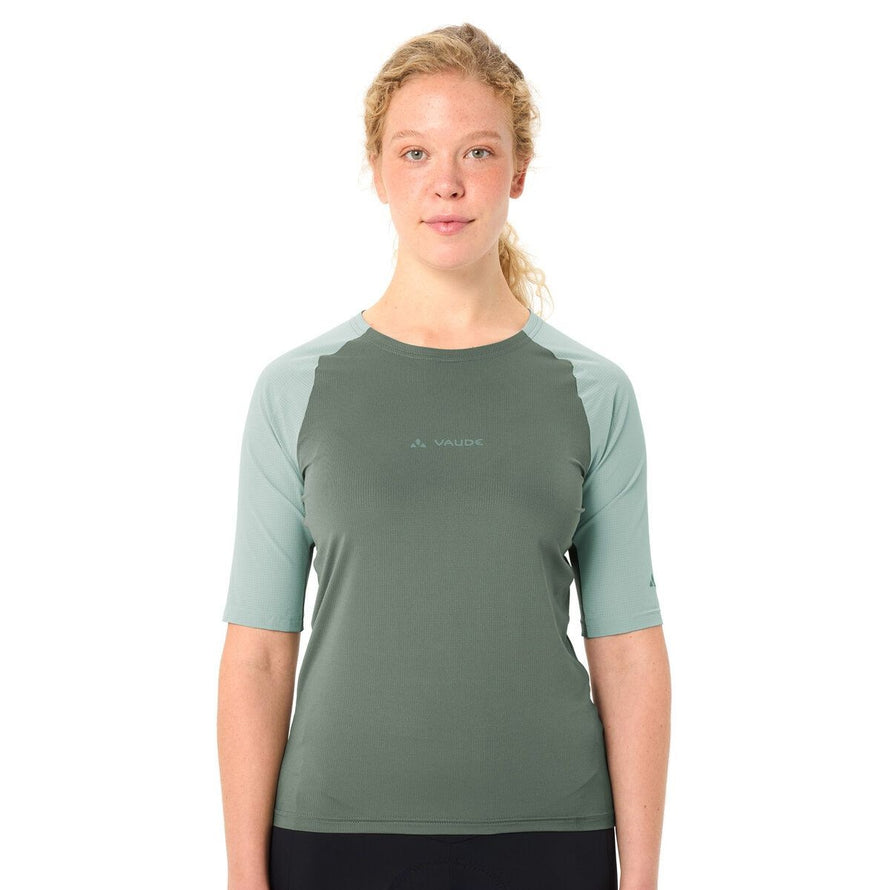 T shirt gravel femme Vaude Kuro II manches courtes vert, respirant et confortable pour cyclisme