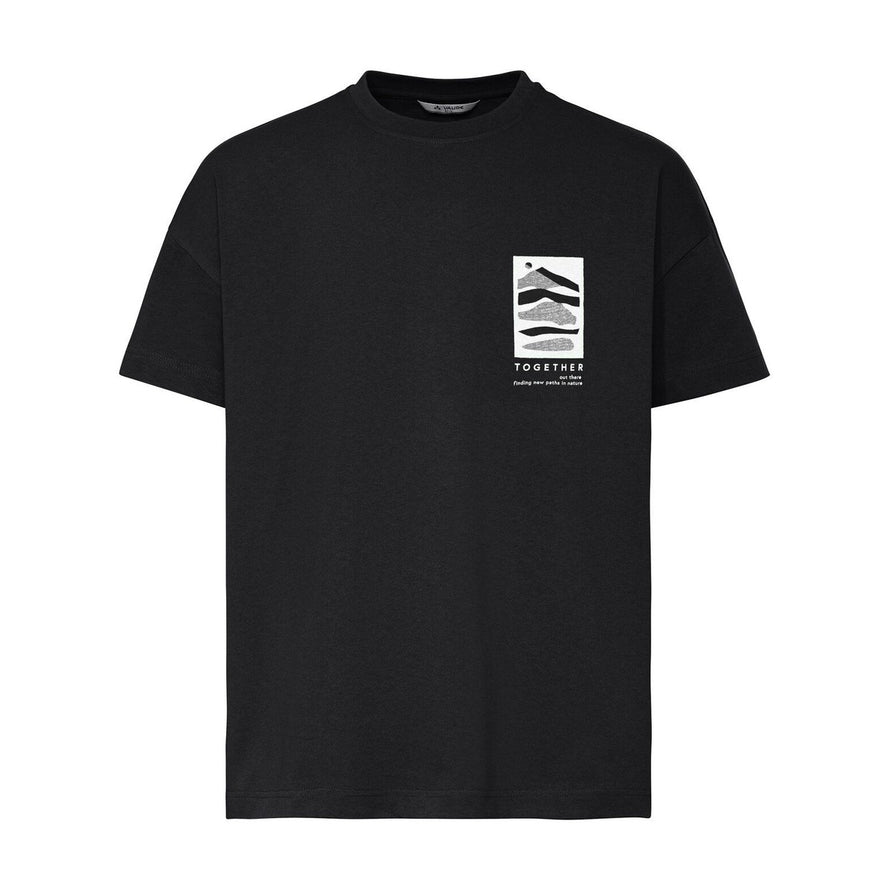 T-shirt Vaude Men Redmont Heavyweight noir avec design graphique moderne, confortable pour cyclistes urbains
