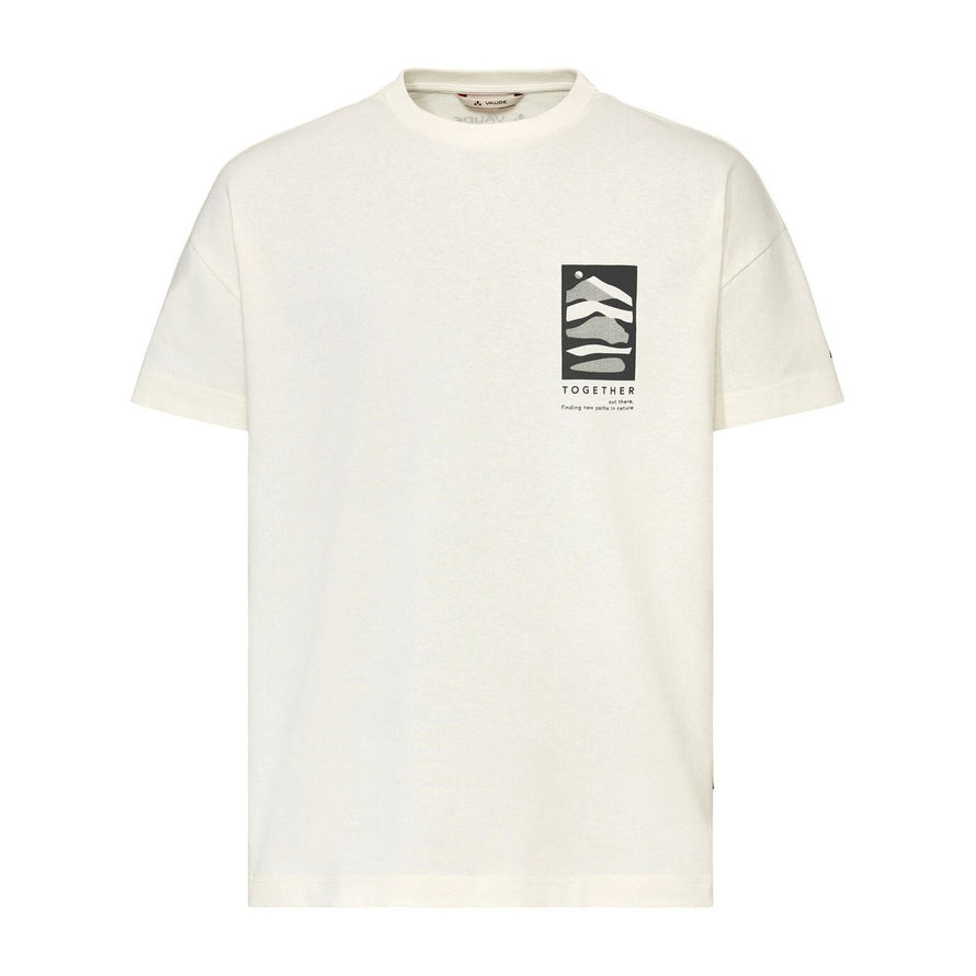 T-shirt Vaude Men Redmont Heavyweight crème avec motif graphique, confortable et stylé pour cyclistes urbains