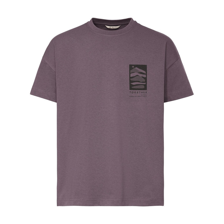 T-shirt Vaude Men Redmont Heavyweight mauve avec motif nature stylisé, confortable et durable pour cyclistes