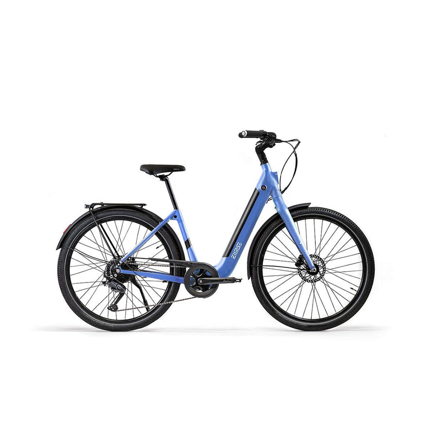 Vélo électrique clignotants integres Ellipse E2 ST Chaîne Fourche Rigide Bleu Violet Tige de Selle Rigide Cruiser