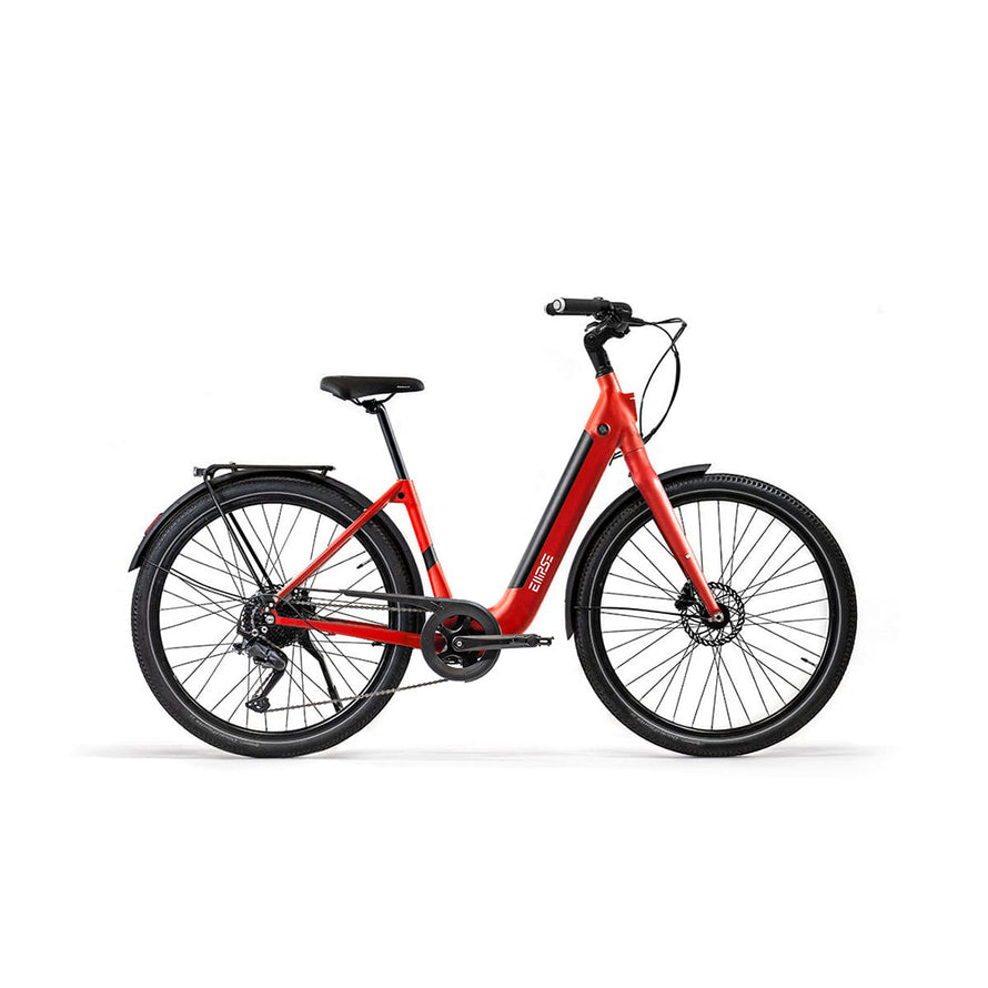 Vélo électrique clignotants integres Ellipse E2 ST Chaîne Fourche Rigide Rouge Tige de Selle Rigide Cruiser
