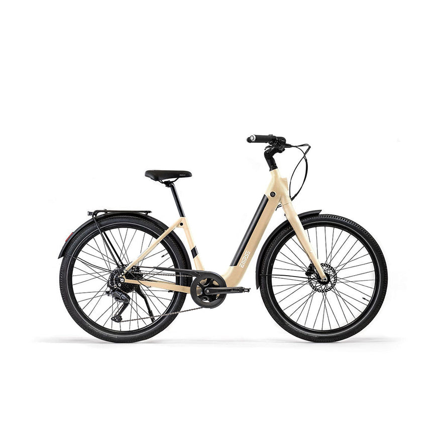 Vélo électrique clignotants integres Ellipse E2 ST Chaîne Fourche Rigide Sable Tige de Selle Rigide Cruiser