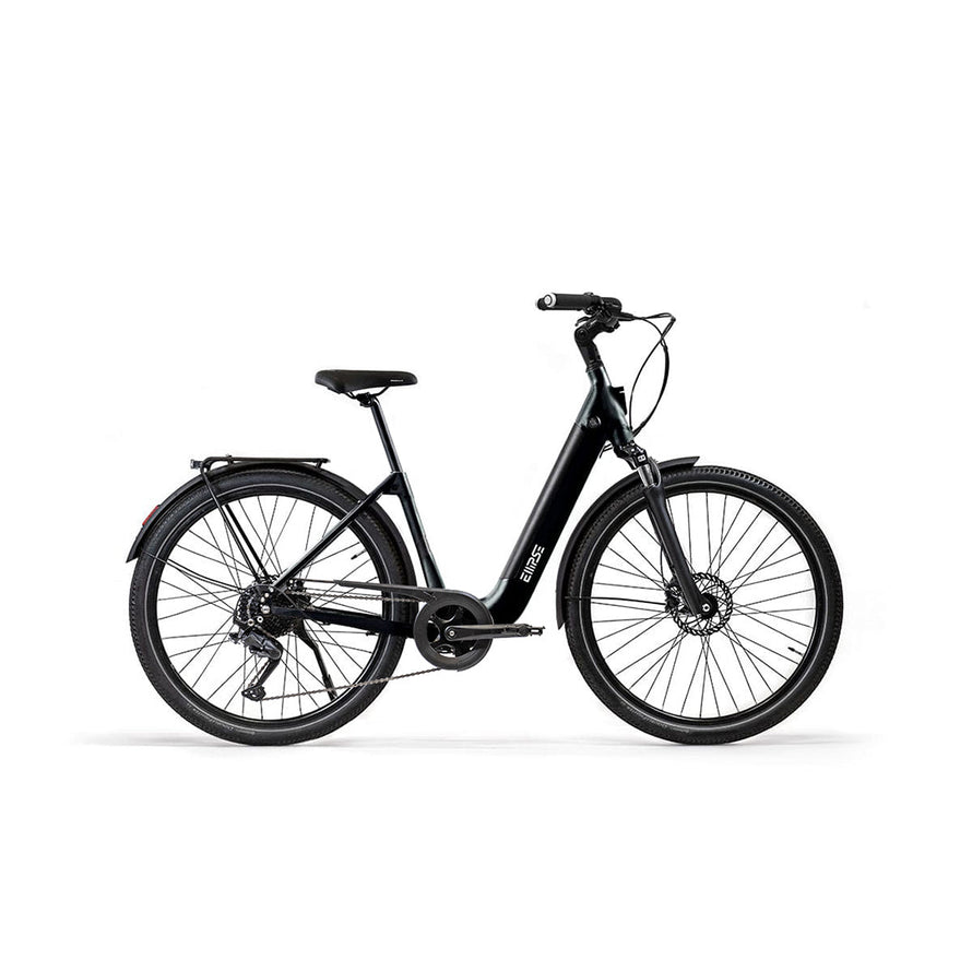 Vélo électrique clignotants integres Ellipse E2 ST Chaîne Fourche Suspendue Noir Minuit Tige de Selle Rigide Cruiser