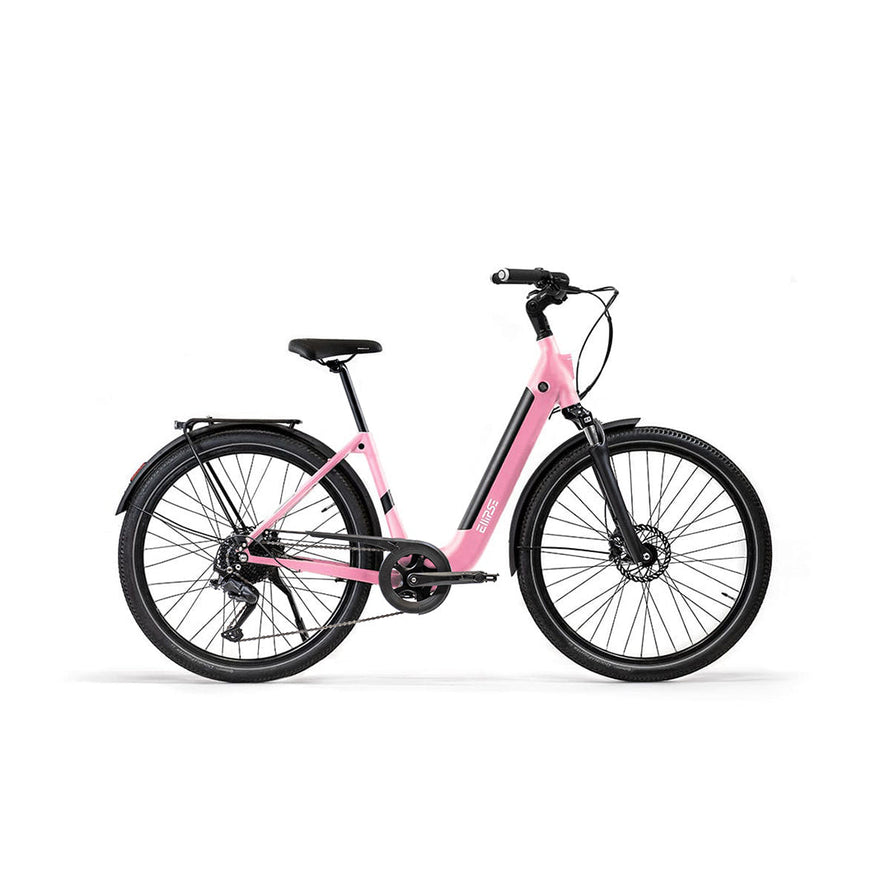 Vélo électrique clignotants integres Ellipse E2 ST Chaîne Fourche Suspendue Rose Tige de Selle Rigide Cruiser