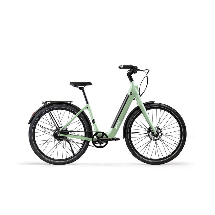 Vélo électrique clignotants integres Ellipse E2 ST Courroie Fourche Rigide Kaki Clair Tige de Selle Rigide Cruiser
