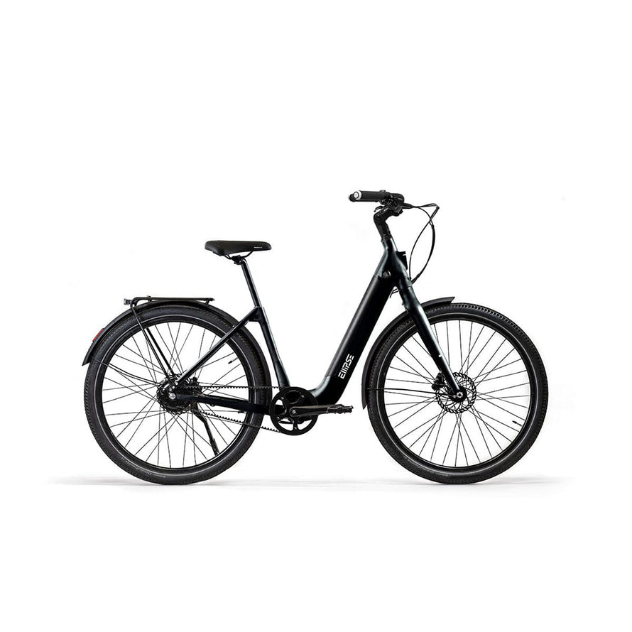 Vélo électrique clignotants integres Ellipse E2 ST Courroie Fourche Rigide Noir Minuit Tige de Selle Rigide Cruiser