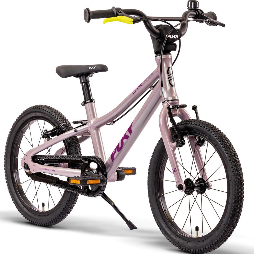 Vélo enfant PUKY LS-PRO 16 pouces rose métallisé, léger avec béquille et freins différenciés pour apprendre à pédaler en confiance