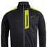 Veste coupe-vent softshell Vaude Posta V homme, noire avec bandes jaunes, idéale pour cyclisme et activités outdoor