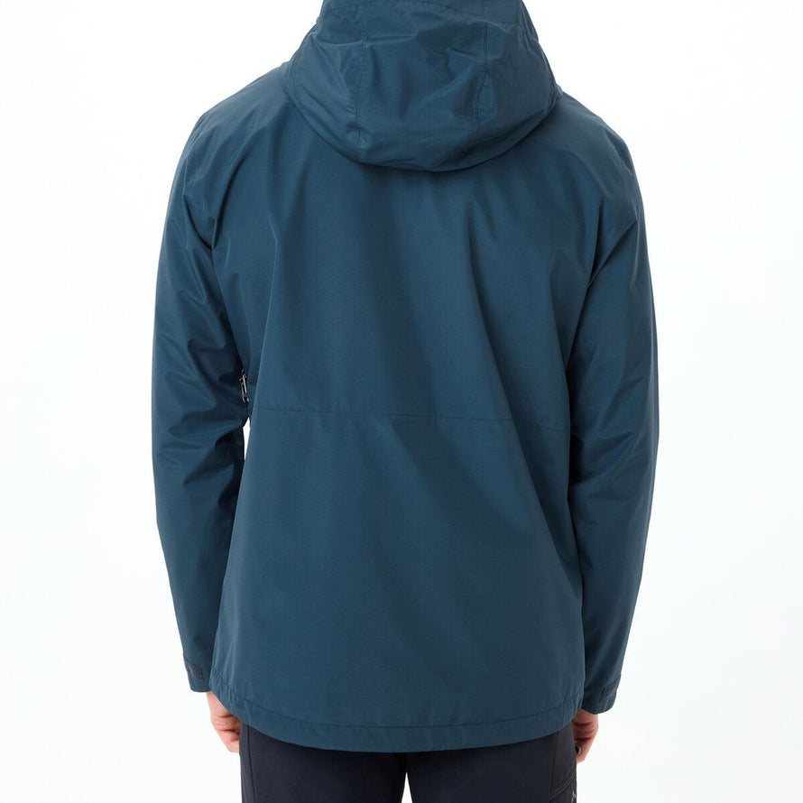 Veste imperméable homme Vaude Strathcona bleu fonce avec capuche, parfaite pour cyclistes urbains sous la pluie