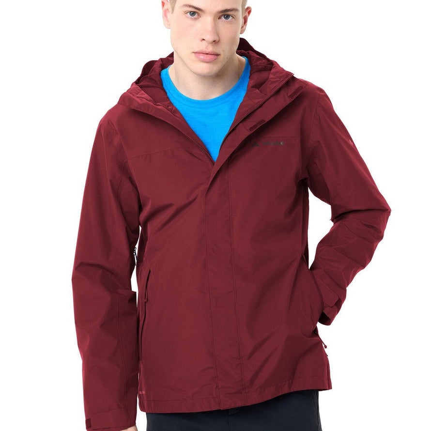 Veste imperméable homme Vaude Strathcona bordeaux avec poches zippées pour cyclistes urbains