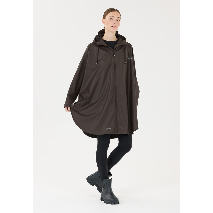 Veste de pluie vélo 66 Weather Report Flame imperméable chocolat avec capuche et zip frontal