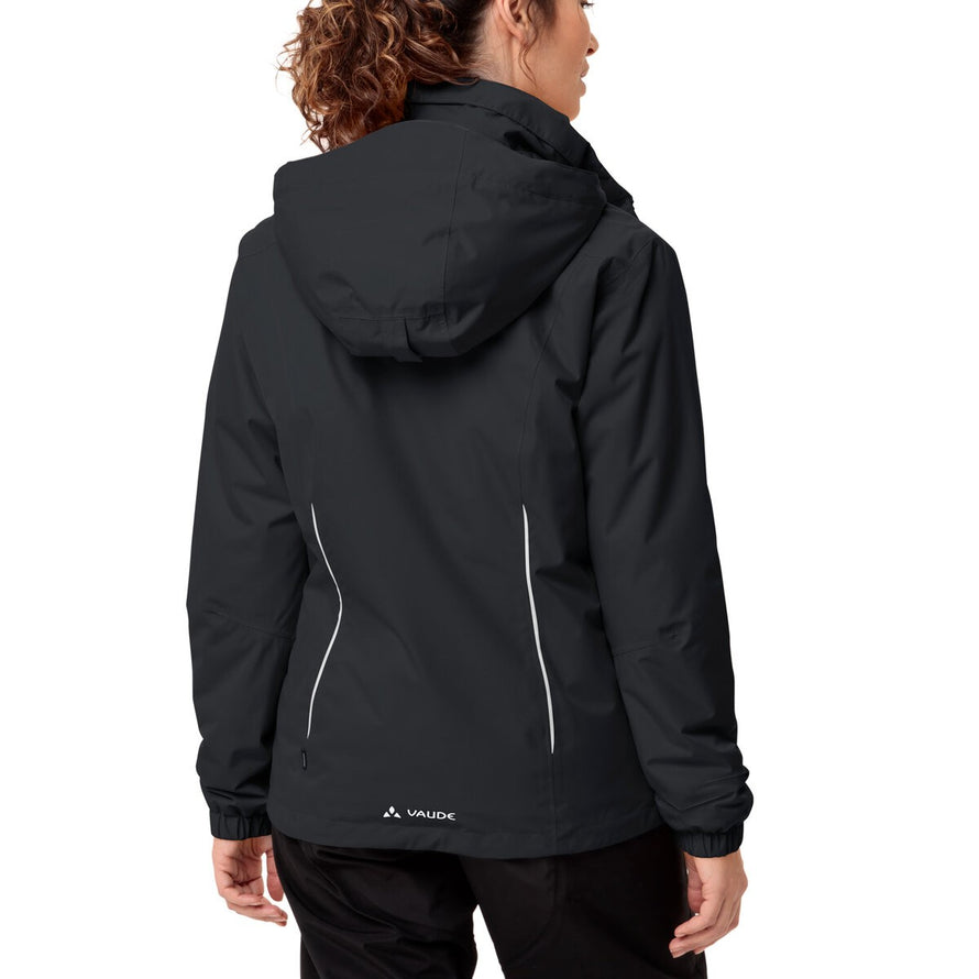 Dos de la veste de pluie matelassee Vaude Escape pour femme, imperméable et adaptée au cyclisme