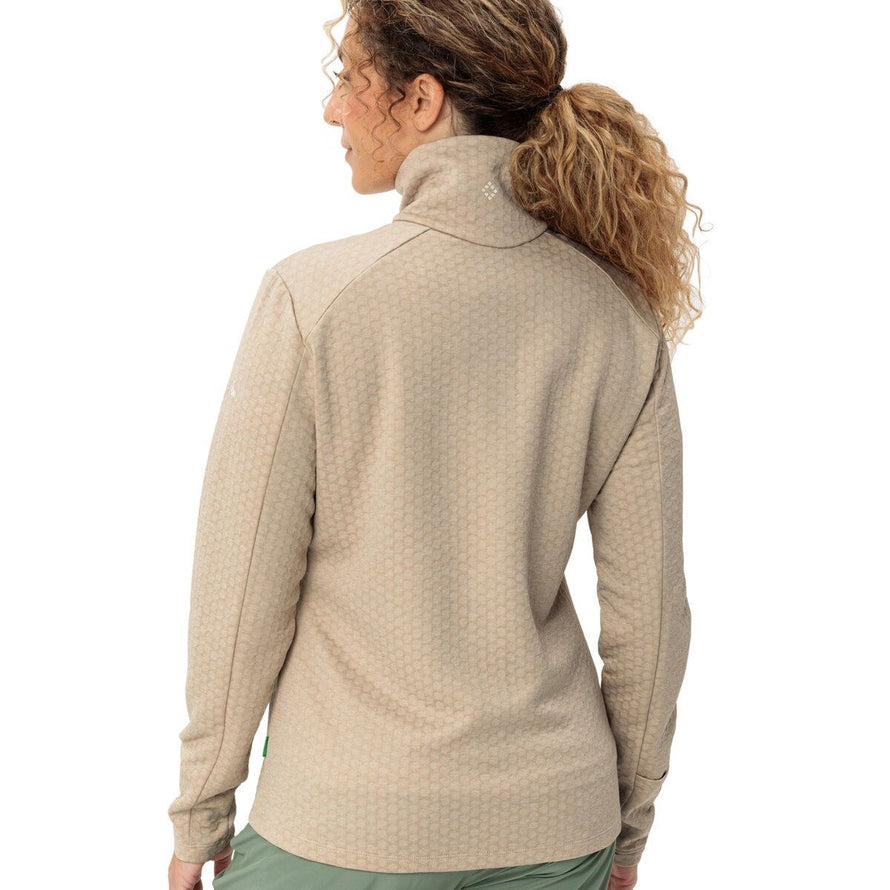 Veste polaire femme Vaude Skomer SC beige vue de dos avec col montant pour randonnée et confort outdoor