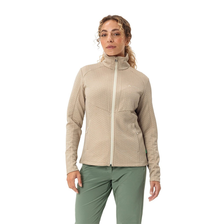 Veste polaire femme Vaude Skomer SC beige avec zip intégral pour randonnée et confort thermique outdoor