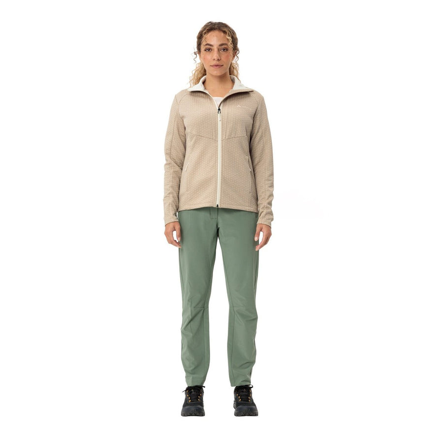 Veste polaire femme Vaude Skomer SC beige avec zip complet, idéale pour randonnee et activites outdoor