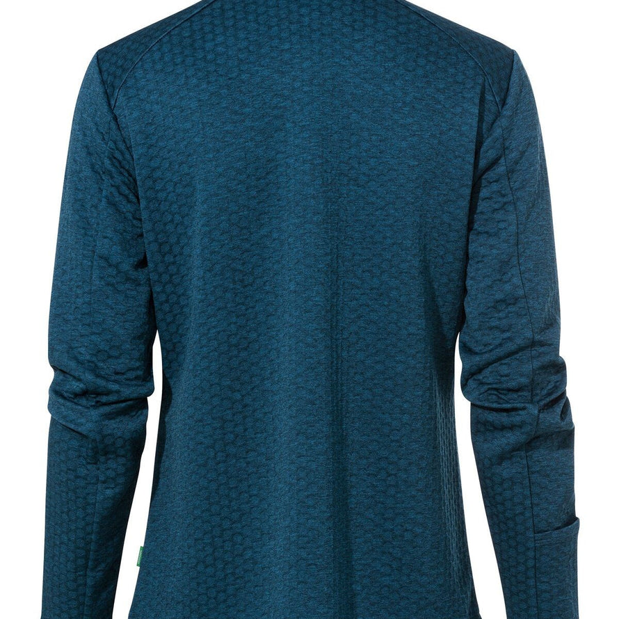 Dos de la veste polaire femme Vaude Skomer SC bleu avec texture hexagonale pour randonnée et confort outdoor