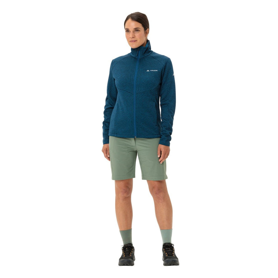Veste polaire femme Vaude Skomer SC bleu avec zip fermé, idéale pour randonnée et confort outdoor