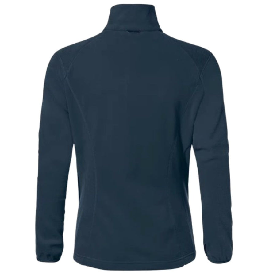 Dos de la veste polaire femme Vaude Rosemoor II lilas avec zip intégral et poches latérales pour chaleur et confort outdoor bleue