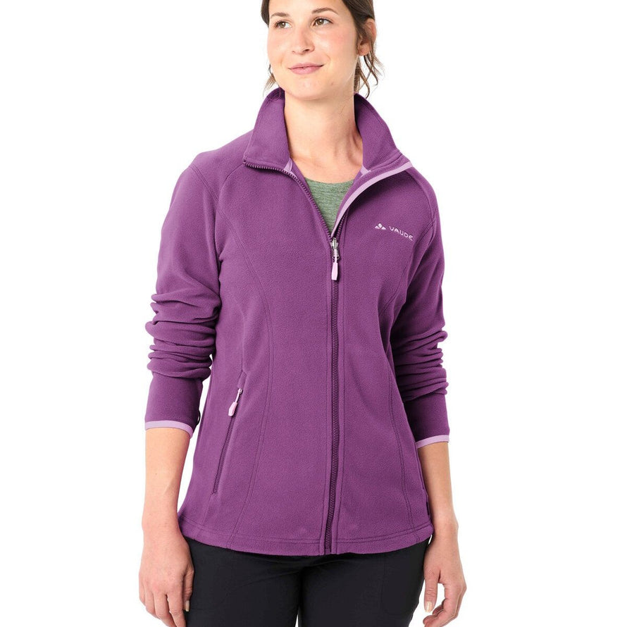 Veste polaire femme Vaude Rosemoor II lilas avec zip intégral et poches latérales pour chaleur et confort outdoor
