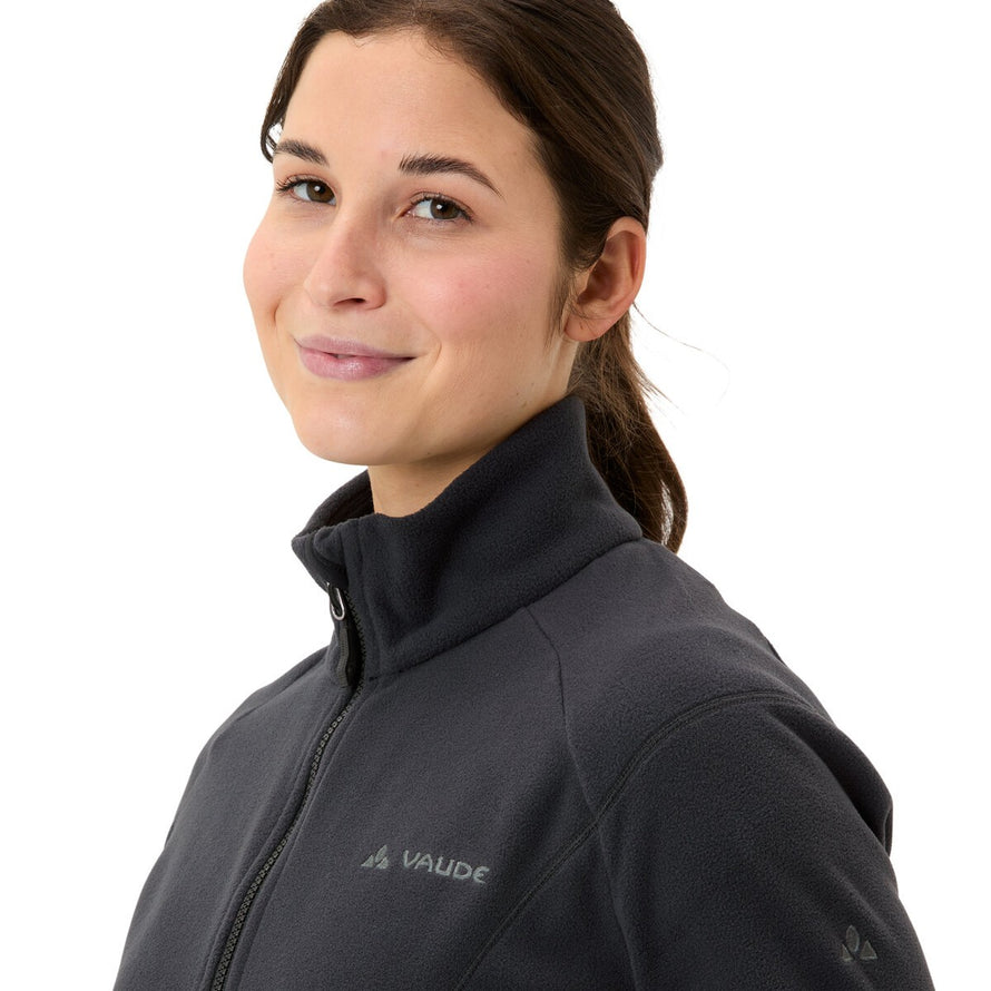 Veste polaire femme Vaude Rosemoor II noire avec fermeture zippée et logo brodé pour activités outdoor