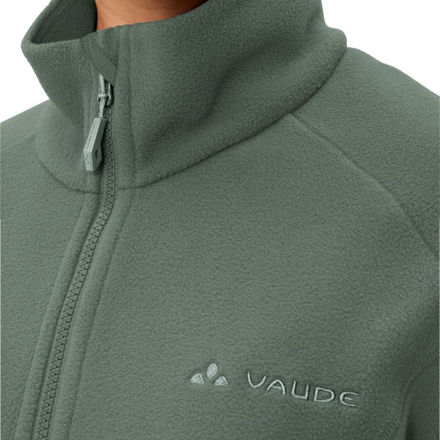 Veste polaire femme Vaude Rosemoor II verte avec zip complet et logo brodé, idéale pour les sorties outdoor