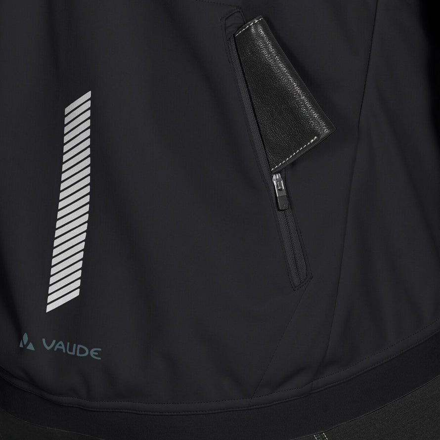 Veste softshell coupe-vent Vaude Posta V homme noire avec détails réfléchissants pour sécurité en cyclisme