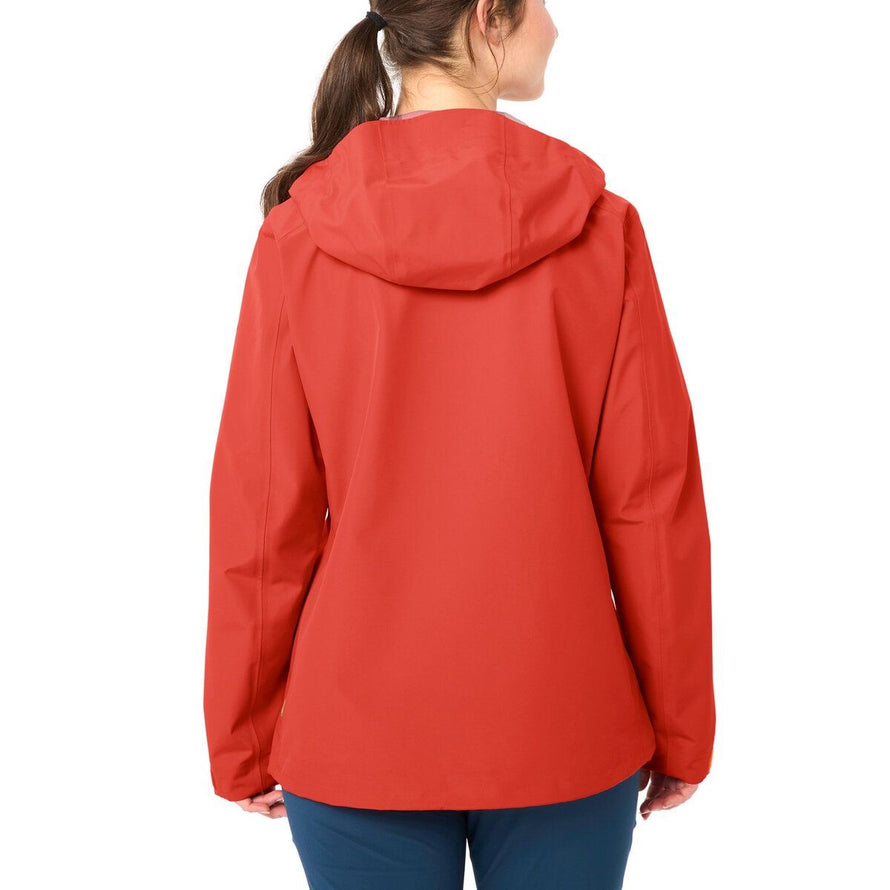 Veste Vaude Elope 3 couches femme rouge avec capuche, imperméable et coupe-vent pour cyclisme