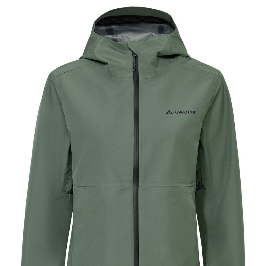 Veste Vaude Elope 3 couches femme verte avec capuche, imperméable et respirante pour cyclisme outdoor