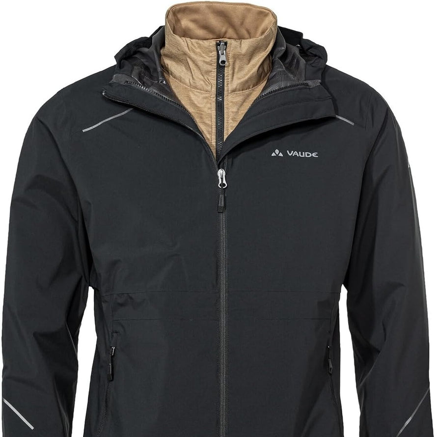 Veste vélo homme Vaude Yaras 3 en 1 noire, coupe-vent et isolante pour cyclisme toutes saisons