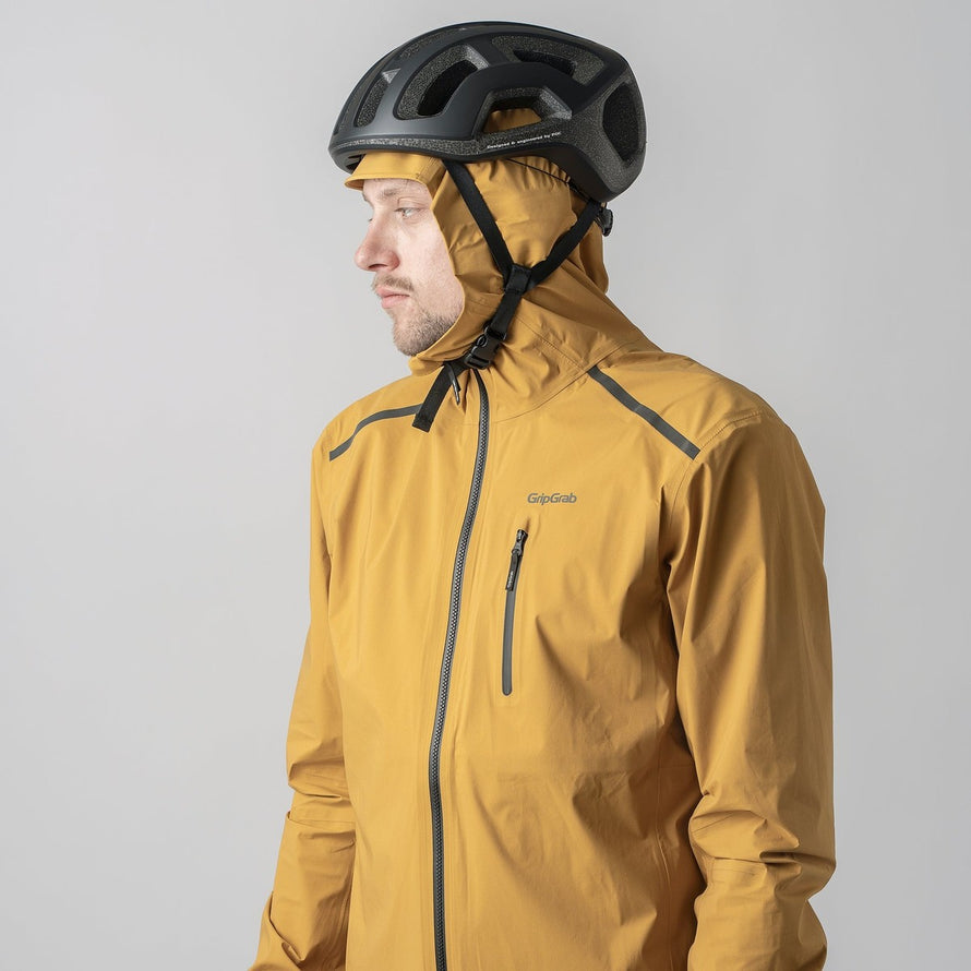 Veste vélo imperméable avec capuche Explr GripGrab jaune, protection optimale contre la pluie pour cyclistes