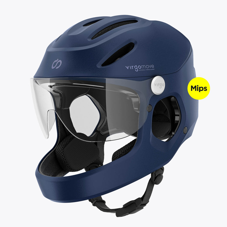 casque velo electrique virgo integral mips bleu vue avant avec visiere
