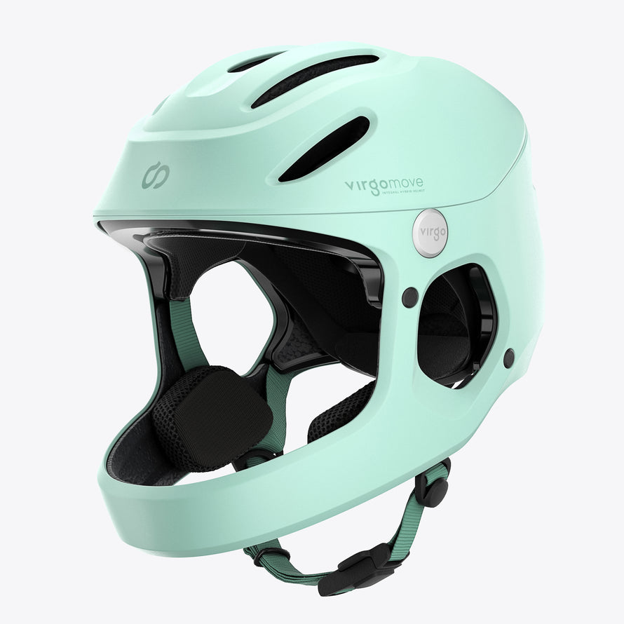 casque velo enfant virgo kid integral vert vue avant avec aerations et protection faciale