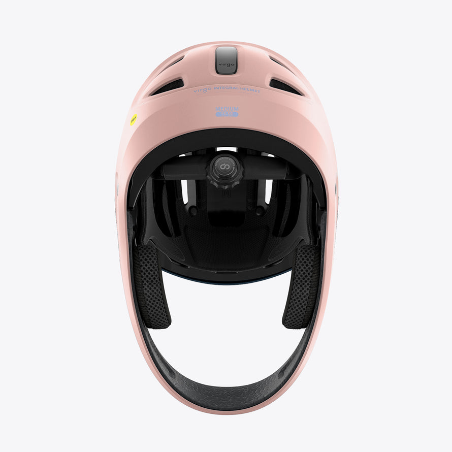 casque integral enfant virgo kid rose vue dessous avec ajustement confort et serrage